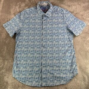 Robert Graham Shirt Men's XL Blue Geometric Short Sleeve Button Up Classic Fit